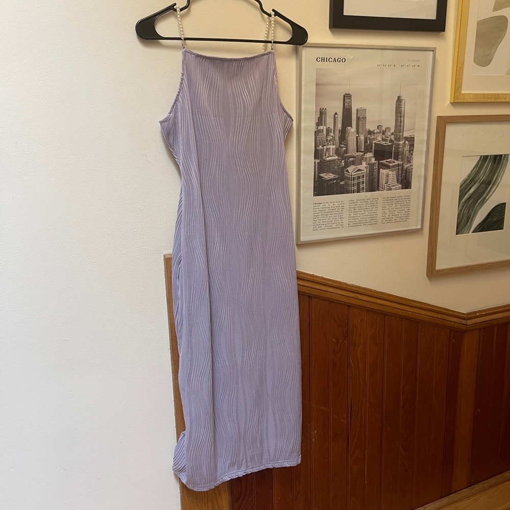 Purple dress with pearl straps